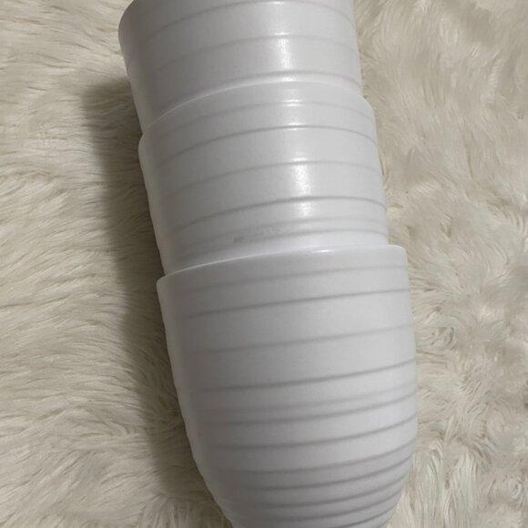 (set of 3) 5 inch matte White Ceramic textured horizontal stripe pattern planter - Picture 9 of 9